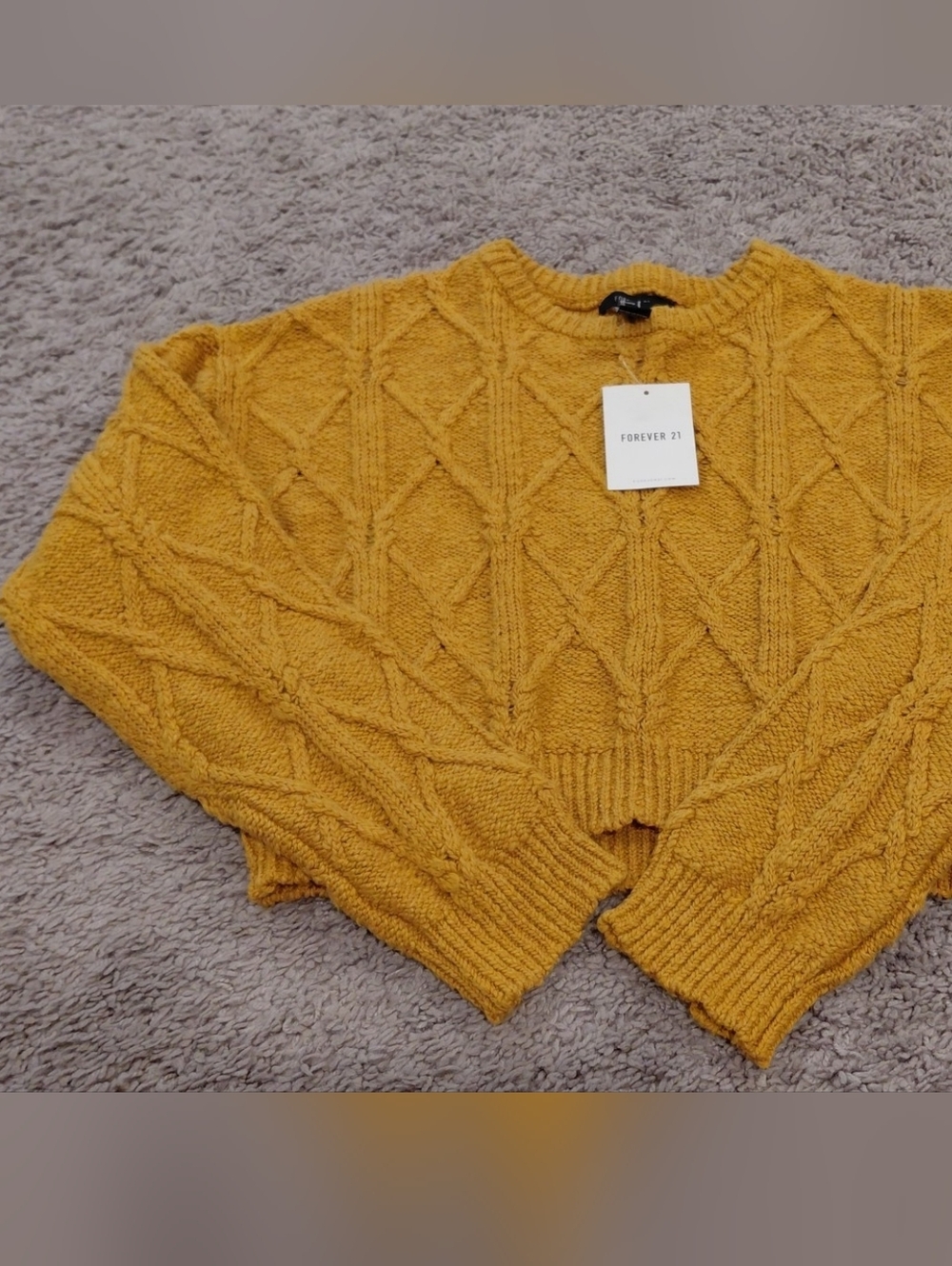 Forever 21 Mustard Cable Knit Crop Crewneck Sweater